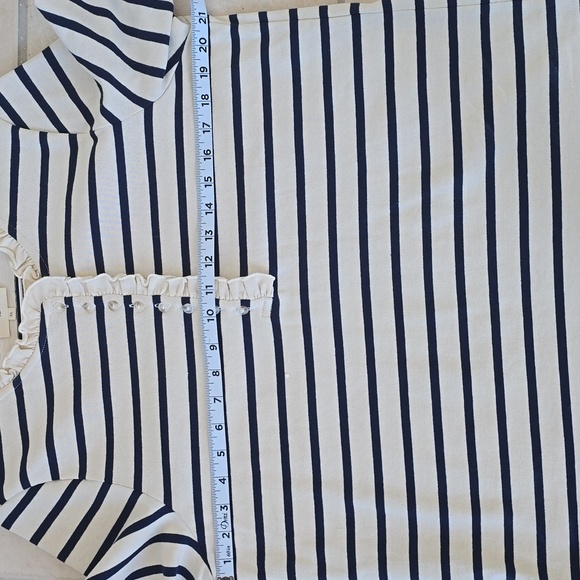 SÉZANE Gael Marienere Ecru Navy Ruffle Edge Button Front Pullover Top XL EUC - Picture 10 of 11